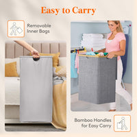 1 x RAW Customer Returns Lifewit 150L Large Laundry Hamper with Bamboo Lid, Dirty Clothes Basket with Handles, Foldable Laundry Bucket with 2 Sections and Removable Washable Bag, Laundry Basket for Bathroom, Laundry Room, Gray - RRP €44.62