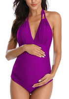 1 x RAW Customer Returns EastElegant Maternity Swimwear One Piece V-Neck Pregnancy Swimsuits Halter Bikini Maternity, Purple, XL - RRP €59.99