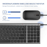 1 x RAW Customer Returns seenda Keyboard Mouse Set Wireless, Rechargeable Aluminum Keyboard with Compact Design, Ultra Thin and Quiet Wireless Keyboard with Mouse for PC Laptop Smart TV, 1200 DPI, QWERTZ Layout, Gray - RRP €41.34