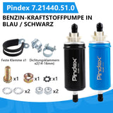 1 x RAW Customer Returns Pindex 12V Electric Fuel Pump 7.21440.51.0 Petrol Pump, Inline Pump 95L H, 2.27-0.38Bar, 3.19-5.51Psi, Blue - RRP €28.84