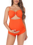 1 x RAW Customer Returns EastElegant One Piece Maternity Swimsuit Open Back Maternity Bikini Wavy Pregnant Women Orange Sunset Chevron S - RRP €99.0