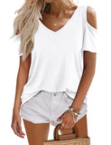 1 x RAW Customer Returns BeLuring Women s Summer Tunic T-Shirt with V-Neck and Off Shoulder White XL - RRP €23.99