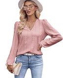 1 x RAW Customer Returns Tanmolo long-sleeved women s blouse, elegant long-sleeved pullover, V-neck tunic, casual tops, puff sleeves, blouse shirt, basic tops, old pink, XXL - RRP €21.29