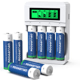 1 x RAW Customer Returns Delyeepow battery charger, with 3300mAh 8 pieces AA rechargeable batteries, NiMH 1.2V battery AA rechargeable, 4-charging slot with LCD display for NI-MH NI-CD AA AAA rechargeable batteries - RRP €26.69