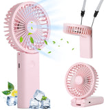 1 x RAW Customer Returns Hianjoo Handheld Fan Portable with Lanyard, Neck Fan Mini Fan, 3 IN 1 Foldable USB Fan, Rechargeable Quiet Pocket Fan for Home and Outdoor - Pink - RRP €9.06