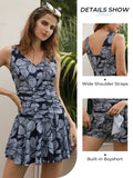 1 x RAW Customer Returns Women s One Piece Swimsuit Plus Size Dress Beach Skirt with Dark Blue Flower Print XL - RRP €41.99