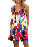 1 x Brand New WNEEDU Women Summer Dress Sleeveless V Neck Casual Beach Dresses with Pockets Loose Swing Colorful,M  - RRP €23.99