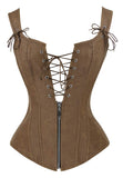 1 x RAW Customer Returns Charmian Women s Renaissance Lace Up Vintage Boned Bustier Corset with Garters Brown Large - RRP €45.37