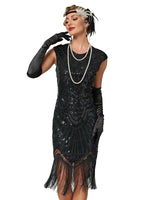 1 x RAW Customer Returns VILOREE Women s Dress Full Sequins 20s Style Round Neck Inspired by Great Gatsby Costume Dress Black XL - RRP €46.69