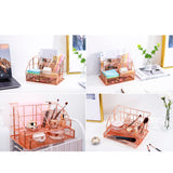 1 x RAW Customer Returns POPRUN Children s Pen Holder Desk Organizer Table Organizer with Pen Trays and Drawer Made of Metal Mesh for Office and School Rose Gold - RRP €20.16