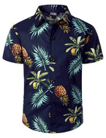 1 x RAW Customer Returns JOGAL Boys Short Sleeve Hawaii Shirt Cotton Summer Leisure Shirts, Sea Pineapple Leaves, 10 Years - RRP €24.0