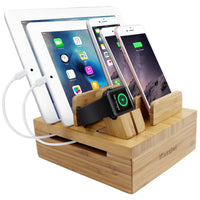 1 x RAW Customer Returns iCozzier Bamboo 5-slot USB Watch Stand Multi-device Charging Station and Cable Organizer Stand on Bench for Apple Watch, iPhone, iPad, Smartphones, Tablets - RRP €27.58