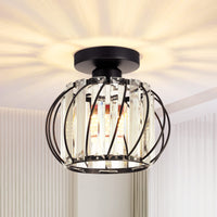 1 x RAW Customer Returns Vvciic Black Metal Crystal Chandelier, Industrial Mini Modern Flush Mount Ceiling Light LED Crystal Chandelier for Kitchen Hallway Dining Room Bar Laundry Bathroom - RRP €29.98