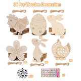 1 x Brand New JUTAWAV Pack of 122 Easter wooden pendants for painting, Easter crafts for children, Easter decorations for children, Easter gifts craft set, with watercolor pencils, bells, rhinestones, hanging Easter wood - RRP €20.4