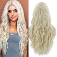 1 x RAW Customer Returns Wig Blonde Women s Long Curls for Women Costume Party Carnival Halloween Cosplay Natural Looking Synthetic Middle Parting Wigs Wig 019D - RRP €24.19