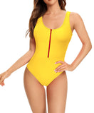 1 x Brand New SHEKINI Women s One-piece Swimsuit Low Neck with Adjustable Zipper Beachwear Elegant U Backless Slim Beachwear M,Yellow  - RRP €30.6