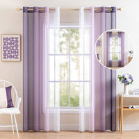 1 x RAW Customer Returns MIULEE Set of 2 Voile Curtains, Two-Tone Curtain with Eyelets, Transparent Curtain, Eyelet Curtain, Window Curtain, Translucent for Bedroom, 140 x 215 cm, White Purple - RRP €30.24