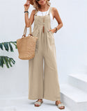 1 x RAW Customer Returns SotRong Women s Pocket Wide Leg Jumpsuit, Summer Boho Sleeveless Strap Jumpsuit, Khaki, 3XL - RRP €24.78