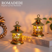 2 x Brand New Romadedi tealight lantern gold decoration - set of 6 vintage lantern candles metal small with engraving for candles, table decoration, wedding, Christmas, Ramadan, balcony, garden, outdoor - RRP €63.48