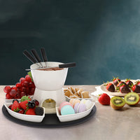 1 x RAW Customer Returns SUMNACON Ceramic Chocolate Fondue Pot Set with Wooden Pallet 4 Forks 4 Plates Chocolate Fondue Set Cheese Fondue for Chocolate Cheese Fondue Family Dinner Dessert Picnics Birthday Parties Holiday Parties - RRP €30.24