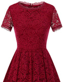 1 x RAW Customer Returns DRESSTELLS women s lace dress mother of the bride dresses, knee-length elegant bridesmaid cocktail dress, rockabilly floral dress short sleeve dark red 3XL - RRP €51.99