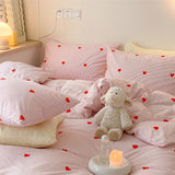 1 x RAW Customer Returns Lanqinglv bed linen 135x200 girls pink heart pattern striped children s bed linen made of microfiber, OEKO-TEX bed linen set - duvet cover with zipper and 1 pillowcase 80x80 cm - RRP €24.49