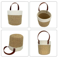 1 x RAW Customer Returns SOQKEEN Cotton Rope Basket, Pack of 2 Storage Basket Small Children with Leather Handles Woven Hanging Basket Made of Cotton Rope Woven Basket for Bathroom Storage Plants Kitchen Office Bedroom - RRP €18.14