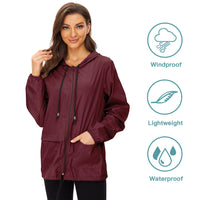 1 x RAW Customer Returns Durio Lightweight Rain Jacket Women s Waterproof Breathable Foldable Windbreaker with Hood Softshell Jacket Cycling Jacket Rain Cape Weinro L - RRP €30.24