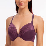 1 x RAW Customer Returns MELENECA Women s Front Closure Bra Racerback with Underwire Lace Large Sizes Unlined Grape Wine 105G - RRP €28.22