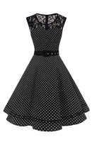 1 x RAW Customer Returns AXOE ladies vintage dress 50s rockabilly belt black with white dots, size 42, XXL - RRP €37.3