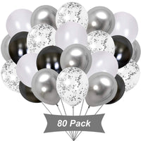 7 x Brand New Gxhong Pack of 80 Balloons Silver White Black Matellic Balloons Silver Confetti Balloons Latex Balloons Helium Colorful Balloons for Wedding Girls Boys Birthday Party Decoration Silver  - RRP €84.7