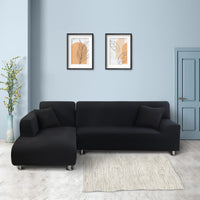 1 x RAW Customer Returns Lydevo Sofa Cover with Stretch Peninsula, Universal Left Right Corner Sofa Cover with 2 Pillowcases, L-Shaped Peninsula Sofa Cover, Chaise Longue Sofa Cover 3 Seater 3 Seater, Black  - RRP €51.42