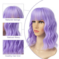 1 x RAW Customer Returns Colorfulpanda Shoulder Length Short Curly Bob Purple Wig with Bangs for Women Synthetic Hair Wig Loose Wavy Wigs - RRP €20.16