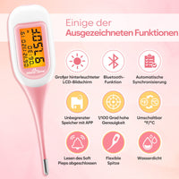 1 x RAW Customer Returns Basal thermometer fertility thermometer Bluetooth for cycle control desire to have children with Premom APP from Easy Home, thermometer with auto BBT sync, orange backlight LCD display, BT-A31 - RRP €37.76