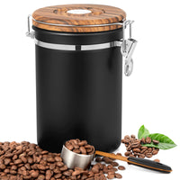 1 x RAW Customer Returns VETIN coffee bean container, airtight coffee can made of stainless steel 1.8L, coffee cans with CO2 valve date display in the lid, with measuring spoon, multifunctional sealing glass for the home office - RRP €21.17