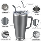 1 x RAW Customer Returns KETIEE thermal mug with straw 850 ml coffee mug to go with 2 lids 30 oz stainless steel insulated mug with handle car mug drinking cup tumbler coffee cup for hot and cold drinks, gray - RRP €20.99