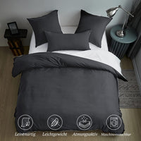 1 x RAW Customer Returns SOULFUL bed linen 155x220 cotton anthracite, sets 100 washed with linen-like feel, OekoTex certified suitable for allergy sufferers, 1 duvet cover 1 pillowcase 80x80 - RRP €43.2