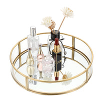 1 x RAW Customer Returns SUMNACON Gold round perfume plate made of metal glass jewelry storage mirrored for jewelry cosmetics perfume bottles jewelry organizer dressing table bedroom bathroom gift woman girls - RRP €27.22