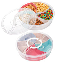 1 x RAW Customer Returns Cedilis 2 Pack Snack Serving Tray with Lid, 12 Inch Fruit Serving Container, 5 Colorful Compartments Divided Plastic Food Storage Organizer for Snacks Candy Nuts Picnic - RRP €25.99