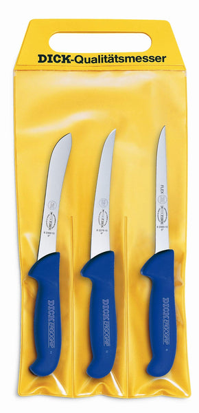 1 x RAW Customer Returns F. DICK knife set ErgoGrip 3-piece boning knife 15 cm flexible , A. knife 15 cm, sorting knife 15 cm, HRC 56 82559100, blue - RRP €46.28