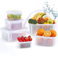 1 x RAW Customer Returns Luxear Set of 5 Refrigerator Containers, Fresh Food Containers with Colander and Lid, BPA-Free Plastic Container for Salad Vegetables Fruit Cheese, White - RRP €33.99