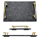 1 x RAW Customer Returns SUMNACON Rectangular Marble Serving Tray with Leaf Handles Serving Platter Tray Jewelry Plate for Coffee Table Living Room Kitchen Storage Toiletries Jewelry Cake Home Decoration Black - RRP €32.26