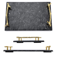 1 x RAW Customer Returns SUMNACON Rectangular Marble Serving Tray with Leaf Handles Serving Platter Tray Jewelry Plate for Coffee Table Living Room Kitchen Storage Toiletries Jewelry Cake Home Decoration Gray - RRP €32.26