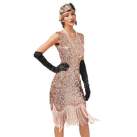 1 x RAW Customer Returns BOFUNX Women s 1920s Sequin Dress V-Neck Knee-Length Flapper Fringe Dress Gatsby Theme Cocktail Dress Evening Dress Party Dress L - RRP €31.0