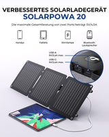 1 x RAW Customer Returns BigBlue 20W ETFE Solar Charger Foldable 5V 4A Max. , SolarPowa 20 Portable Solar Panel with USB-A and USB-C, IP65 Waterproof, with Stand, Compatible with Cell Phone, Tablet, Samsung, LG etc. - RRP €55.07