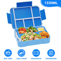 1 x RAW Customer Returns SWOMTEE lunch box for children with compartments, 1330 ml lunch box with dinosaur pattern, 100 BPA free, leak-proof for lunch box and snack box blue  - RRP €13.09