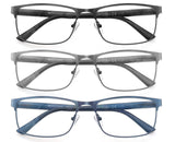 1 x RAW Customer Returns MODFANS 3 Pack Reading Glasses Men Blue Light Filter Metal Frame Rectangle Style Stainless Steel Material - RRP €19.98