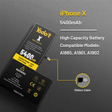 1 x RAW Customer Returns Yodoit 5400mAh Battery for iPhone X A1865, A1901, A1902 , High Capacity, 0 Cycle, with Repair Tool Kits and Adhesive - RRP €24.44