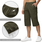 1 x RAW Customer Returns KEFITEVD 3 4 Pants Men s Cargo Shorts Long Bermuda Three-Quarter Pants with Multi Pockets Cotton Summer Pants with Elastic Band Army Green EU 33, CN XL - RRP €40.32