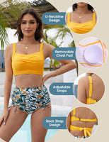 1 x RAW Customer Returns UMIPUBO Bikini Women Set Tummy Control High Waist Swimwear Push Up Bikinis Drawstring Side Two Piece Swimsuit V Neck Swimsuit Yellow, XL  - RRP €33.56